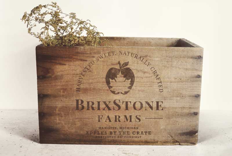Logo design on crates of apples for Brixstone Farms