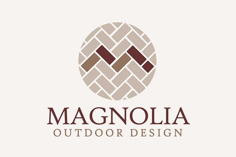 Logo design for Magnolia Outdoor Design featuring a brickwork M inside a circle