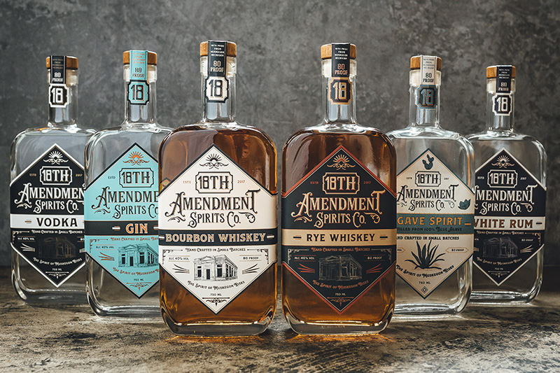 Bottle package design and logo for 18th Amendment Spirits Co.