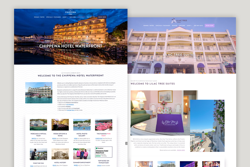 hotel website design for Lilac Tree Suites and Chippewa Hotel on Mackinac Island Michigan
