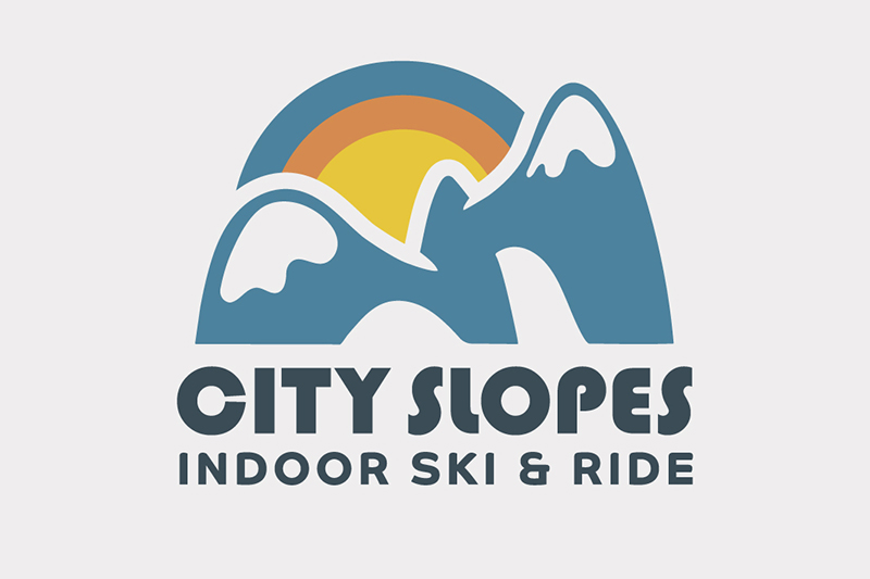 City Slopes logo design with slopes in the shape of the grande vitesse and sun in retro style