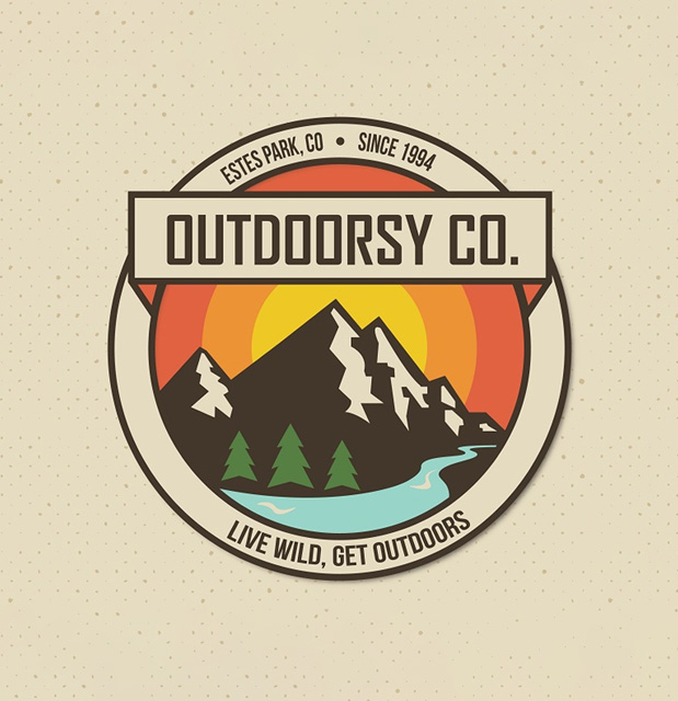 logo design for an outdoorsy company that features mountains and landscape